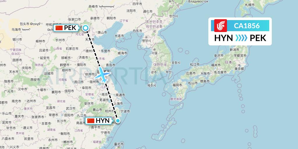 CA1856 Air China Flight Map: Huangyan to Beijing