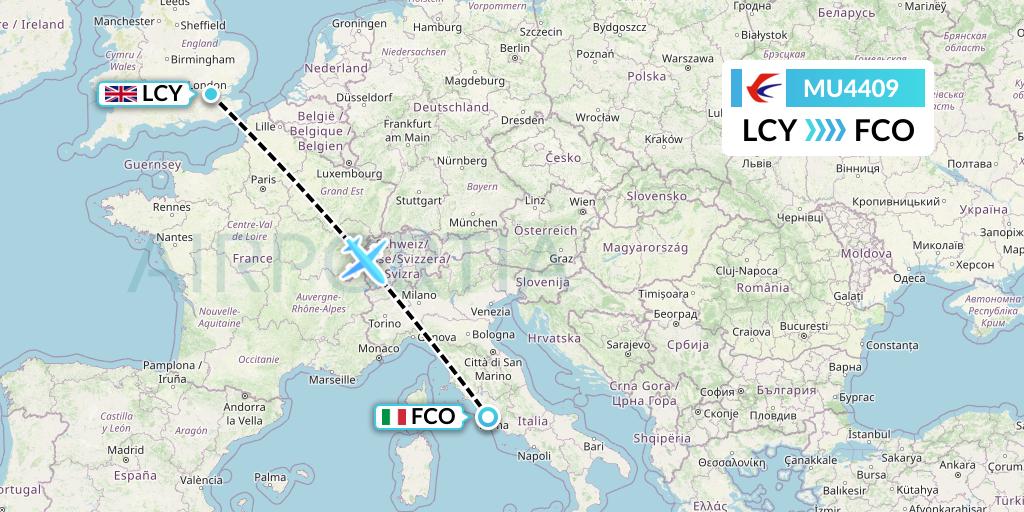 MU4409 China Eastern Airlines Flight Map: London to Rome