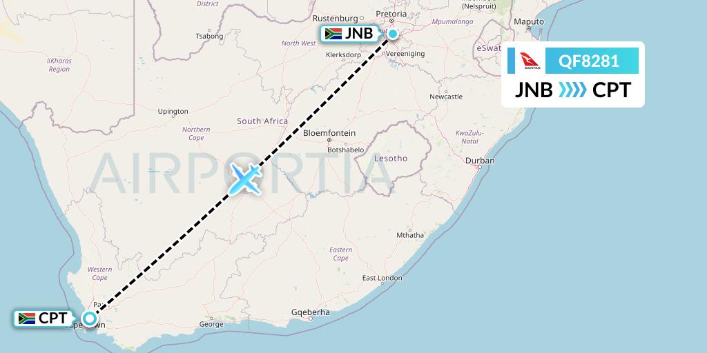 QF8281 Qantas Flight Map: Johannesburg to Cape Town