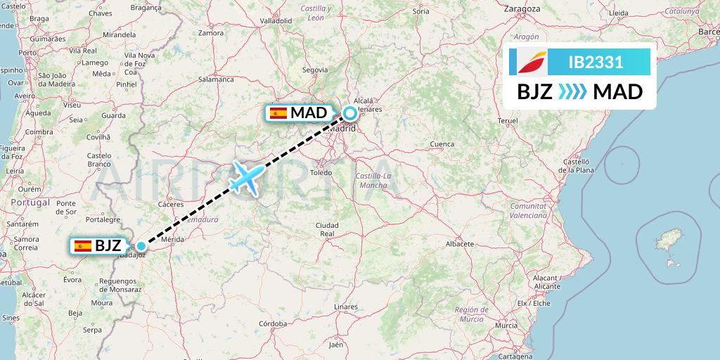IB2331 Iberia Flight Map: Badajoz to Madrid