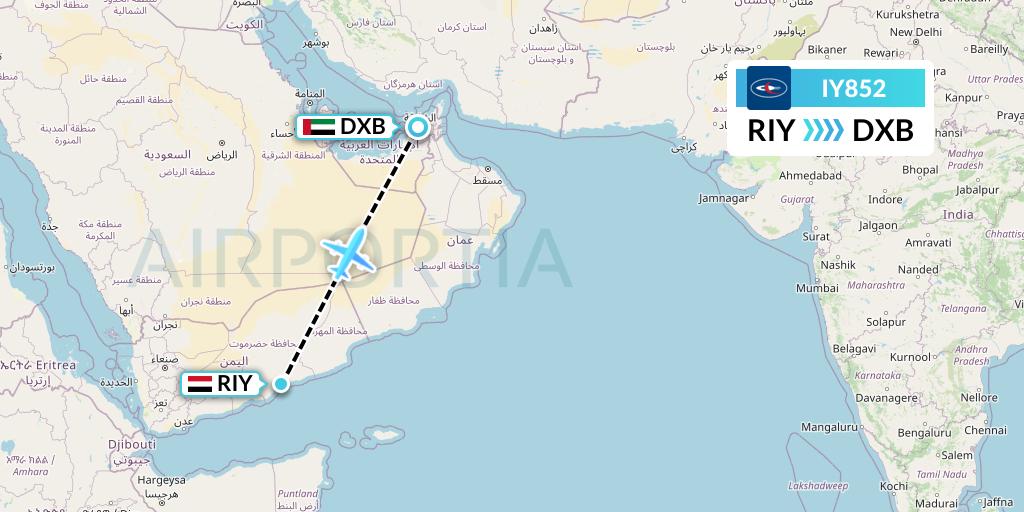 IY852 Yemenia Flight Map: Riyan to Dubai