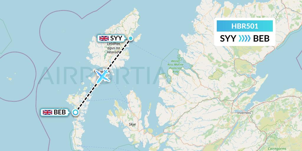 HBR501 Hebridean Air Services Flight Map: Stornoway to Benbecula
