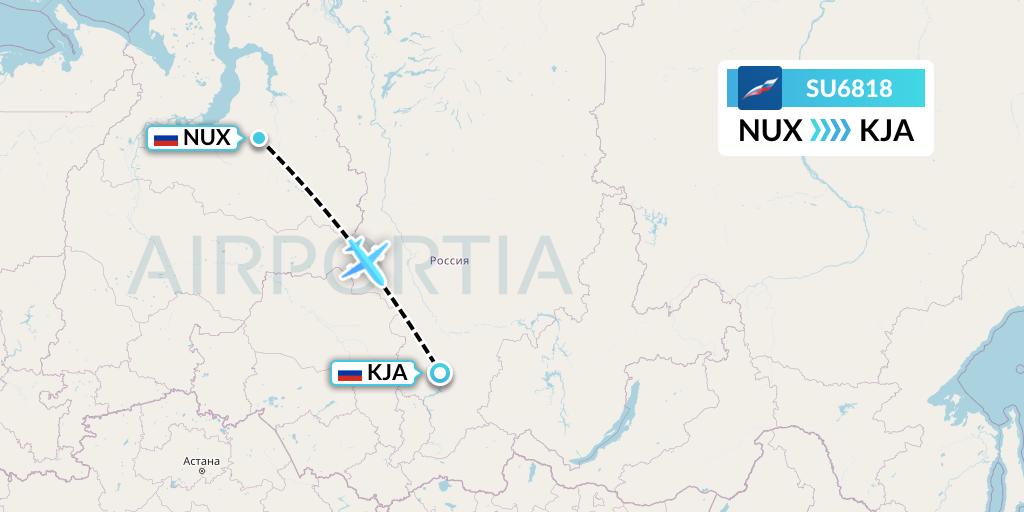SU6818 Aeroflot Flight Map: Novy Urengoy to Krasnoyarsk