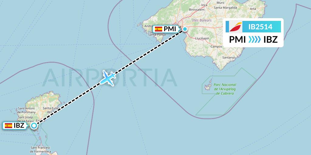 IB2514 Iberia Flight Map: Palma de Mallorca to Ibiza