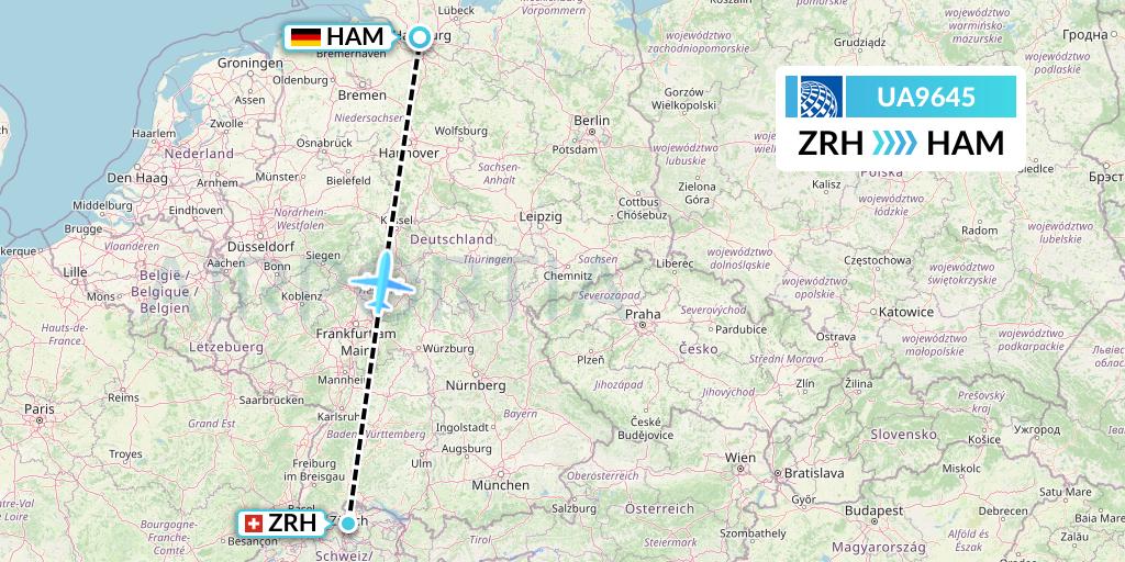 UA9645 United Airlines Flight Map: Zurich to Hamburg
