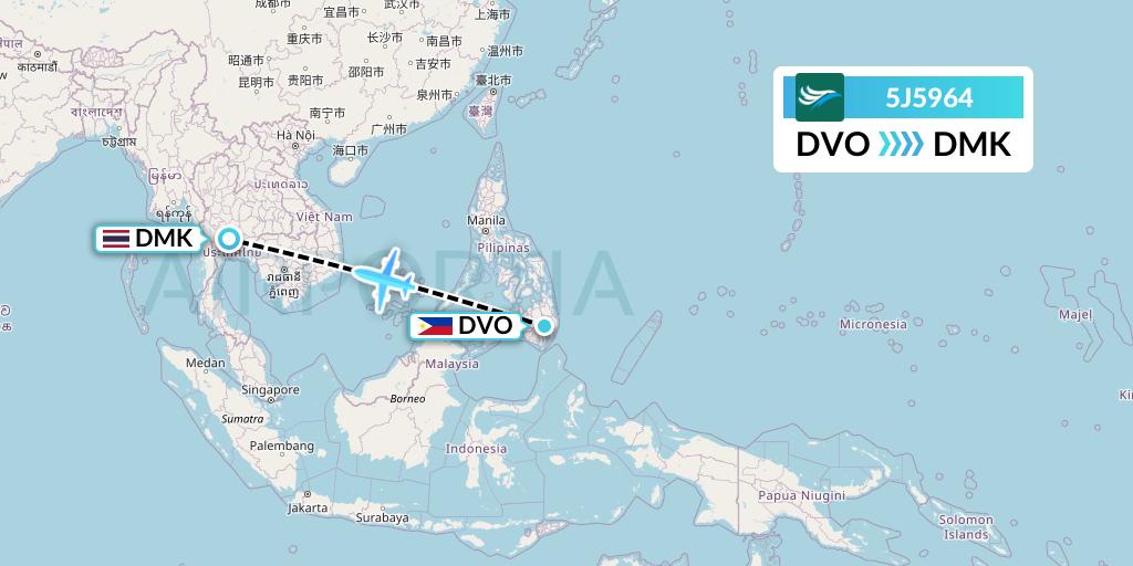 5J5964 CEBU Pacific Air Flight Map: Davao City to Bangkok