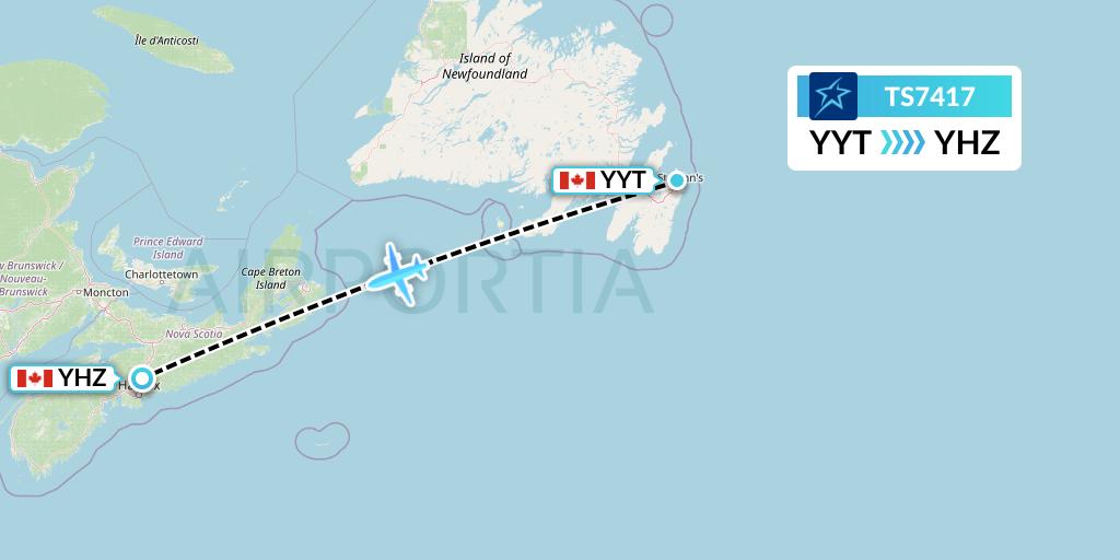 TS7417 Air Transat Flight Map: St. John's to Halifax