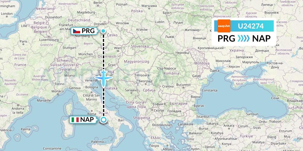 U24274 EasyJet Flight Map: Prague to Naples