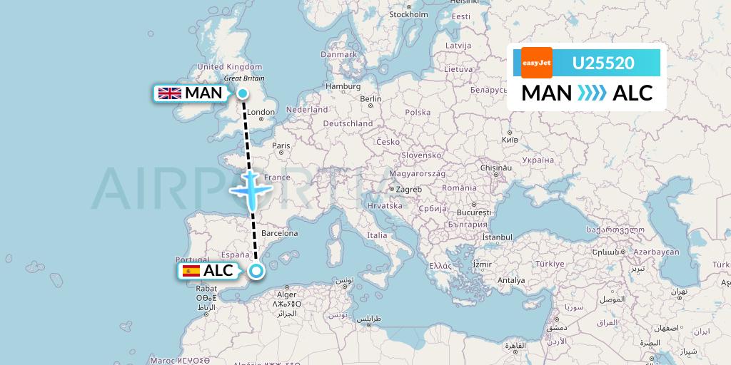 U25520 EasyJet Flight Map: Manchester to Alicante