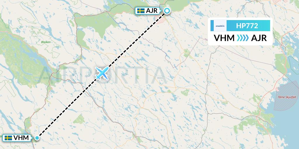 HP772 Amapola Flyg Flight Map: Vilhelmina to Arvidsjaur