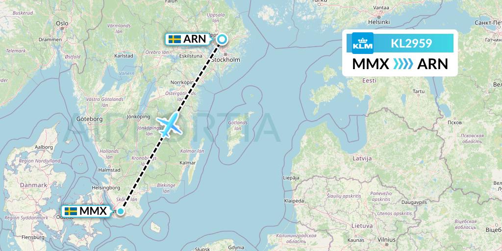 KL2959 KLM Flight Map: Malmo to Stockholm