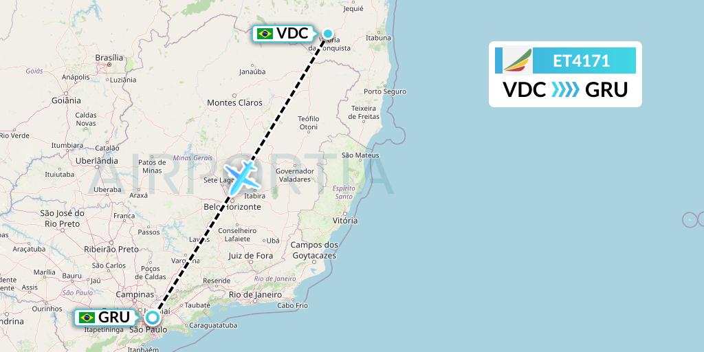 ET4171 Ethiopian Airlines Flight Map: Vitoria Da Conquista to Sao Paulo