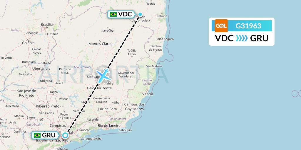 G31963 GOL Transportes Aeros Flight Map: Vitoria Da Conquista to Sao Paulo