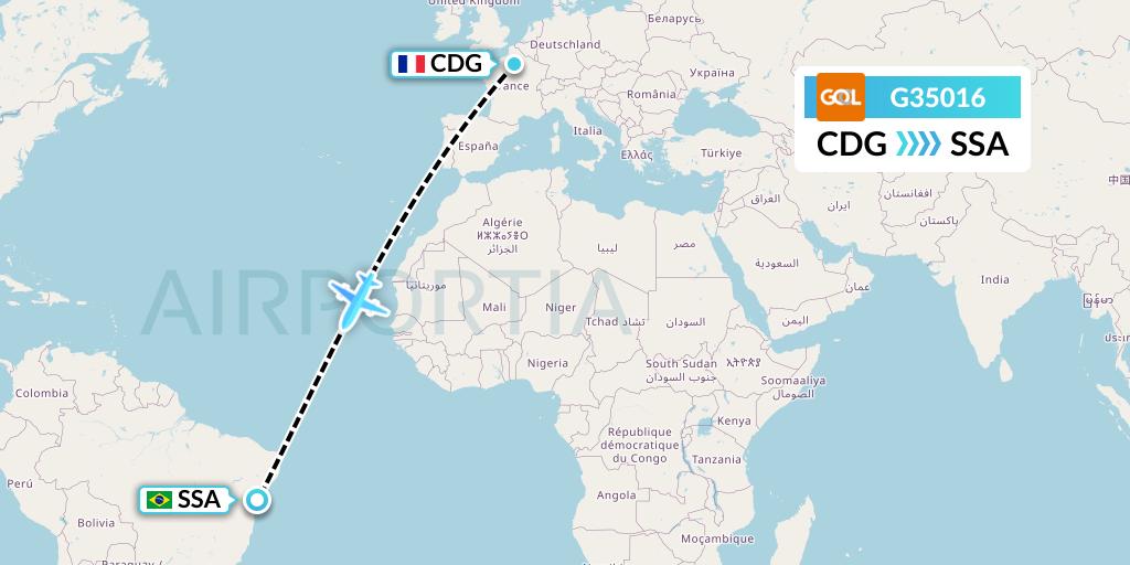 G35016 GOL Transportes Aeros Flight Map: Paris to Salvador