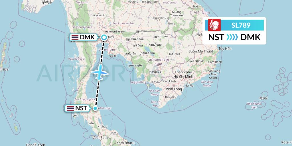 SL789 Thai Lion Air Flight Map: Nakhon Si Thammarat to Bangkok