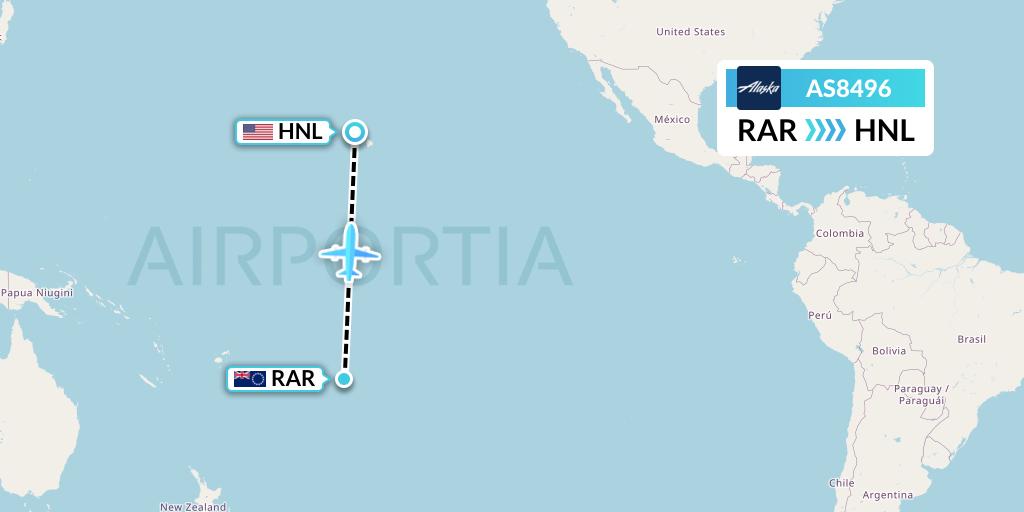 AS8496 Alaska Airlines Flight Map: Avarua to Honolulu