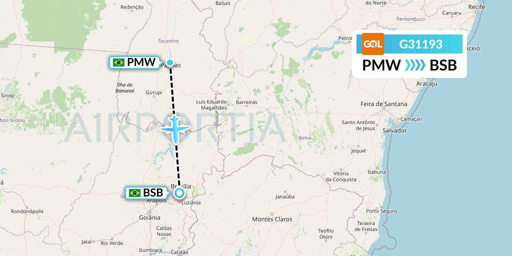 G31193 GOL Transportes Aeros Flight Map: Palmas to Brasilia