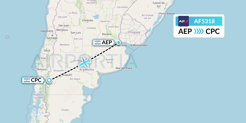 AF5318 Air France Flight Map: Buenos Aires to San Martin de los Andes