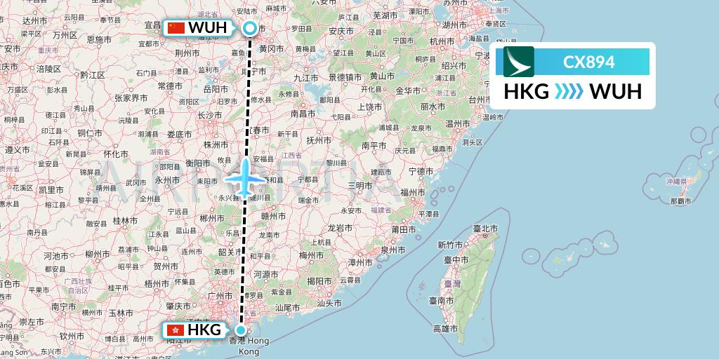 CX894 Cathay Pacific Flight Map: Hong Kong to Wuhan
