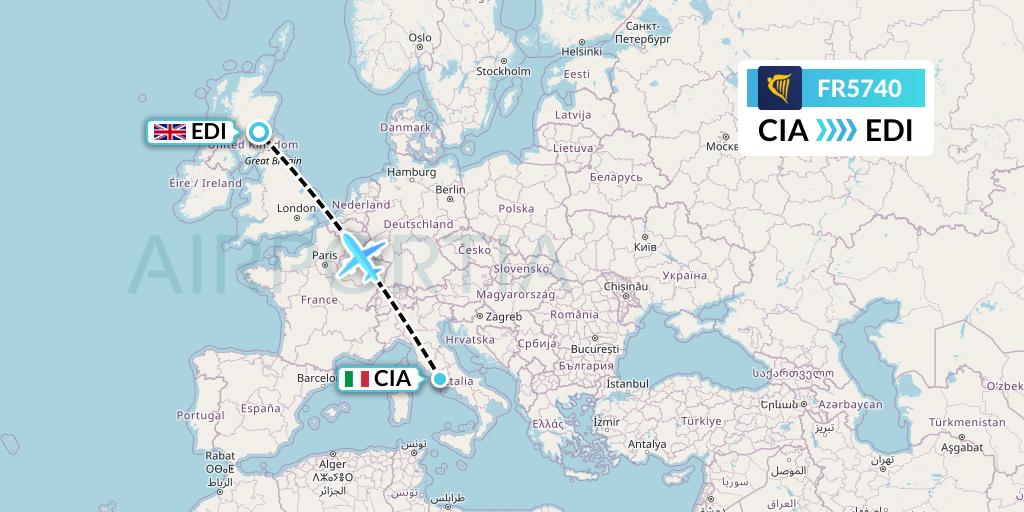 FR5740 Ryanair Flight Map: Rome to Edinburgh