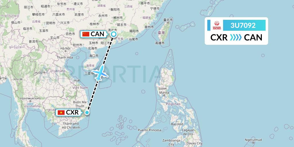3U7092 Sichuan Airlines Flight Map: Nha Trang to Guangzhou