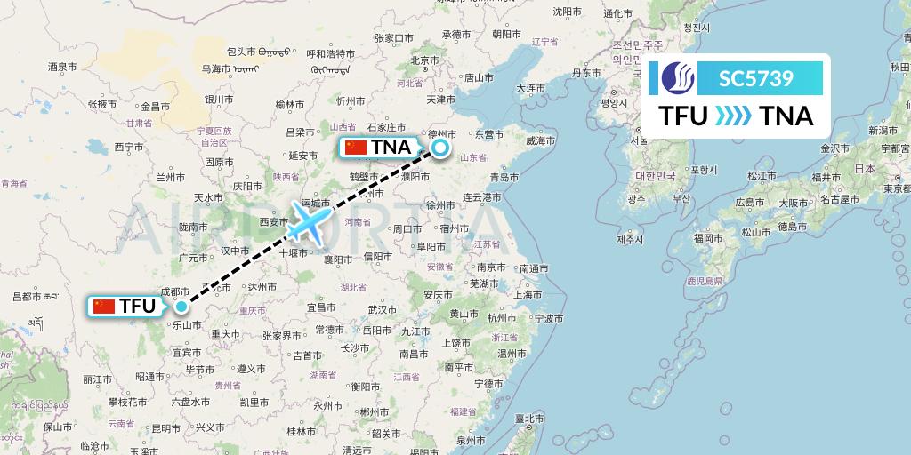 SC5739 Shandong Airlines Flight Map: Chengdu to Jinan