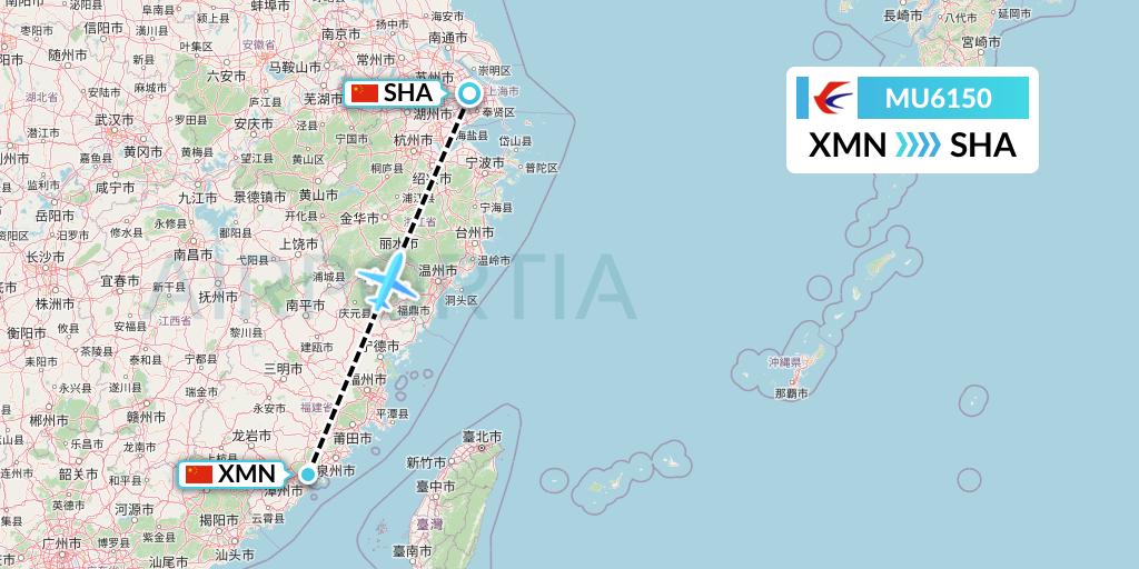 MU6150 China Eastern Airlines Flight Map: Xiamen to Shanghai
