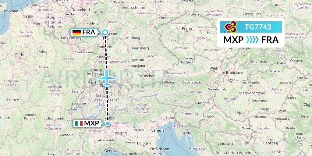 TG7743 Thai Airways Flight Map: Milan to Frankfurt