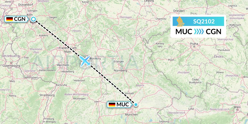SQ2102 Singapore Airlines Flight Map: Munich to Cologne