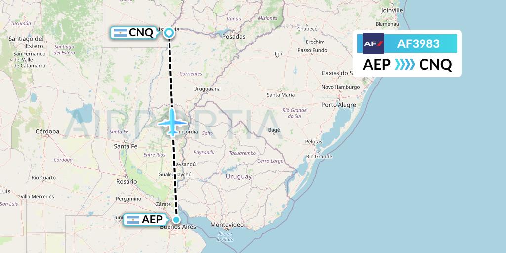 AF3983 Air France Flight Map: Buenos Aires to Corrientes