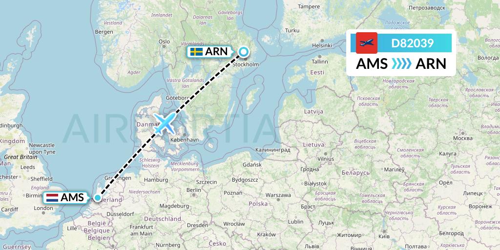 D82039 Norwegian Air International Flight Map: Amsterdam to Stockholm
