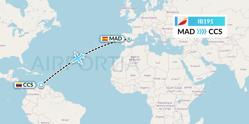 IB191 Iberia Flight Map: Madrid to Caracas