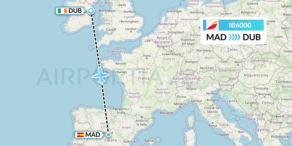 IB6000 Iberia Flight Map: Madrid to Dublin