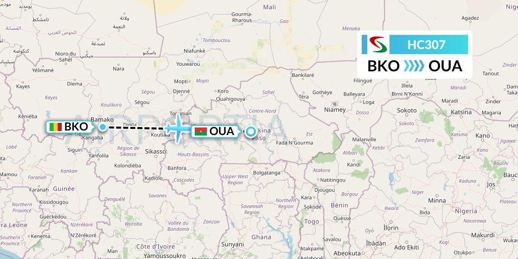 HC307 Air Senegal Flight Map: Bamako to Ouagadougou