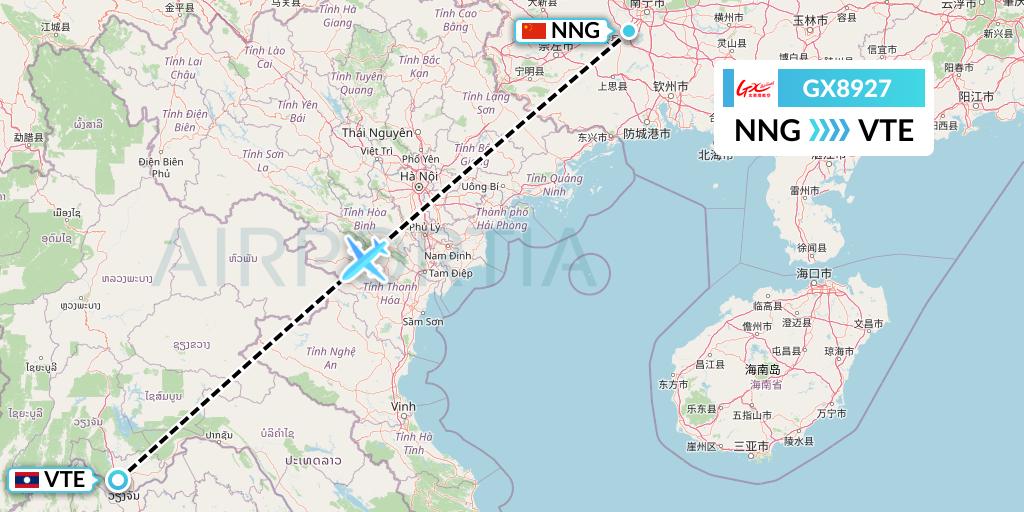 GX8927 GX Airlines Flight Map: Nanning to Vientiane