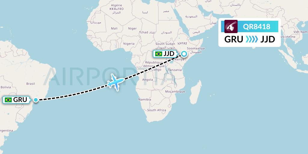 QR8418 Qatar Airways Flight Map: Sao Paulo to Cruz Alta
