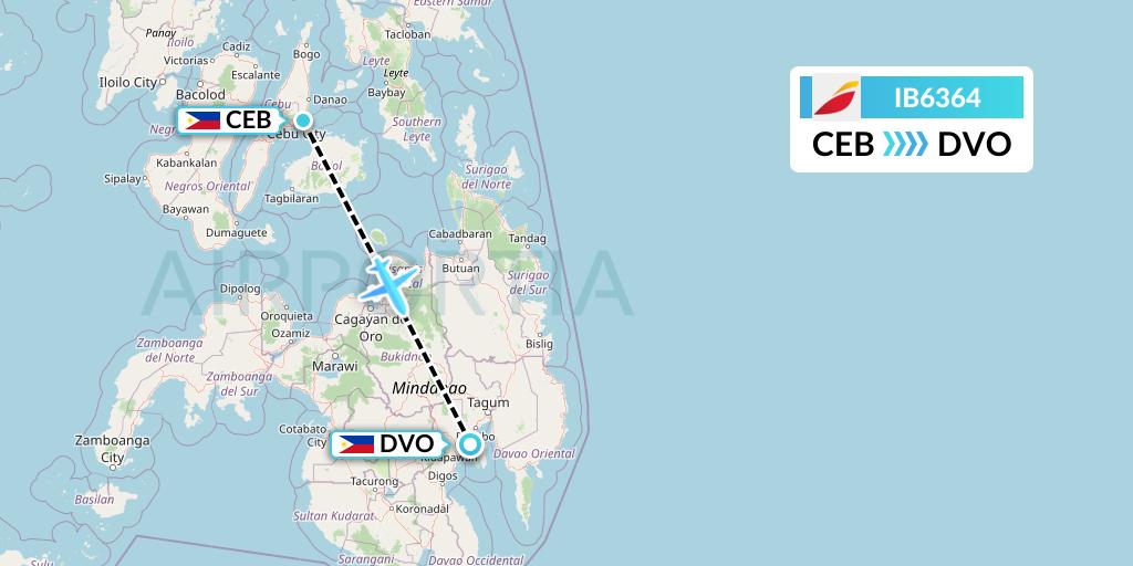 IB6364 Iberia Flight Map: Cebu to Davao City