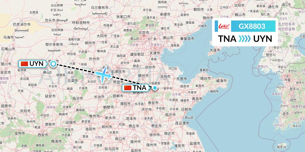 GX8803 GX Airlines Flight Map: Jinan to Yulin