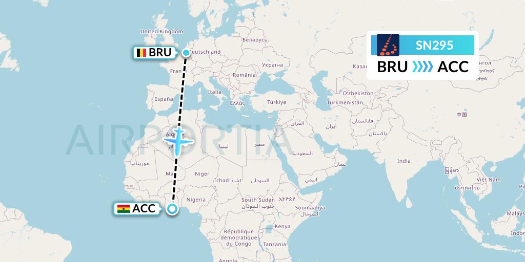 SN295 Brussels Airlines Flight Map: Brussels to Accra
