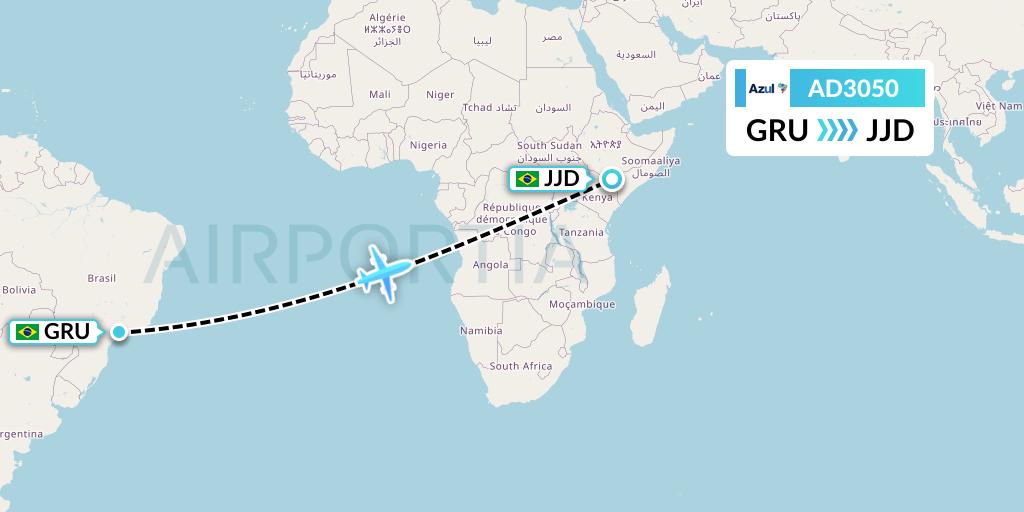 AD3050 Azul Brazilian Airlines Flight Map: Sao Paulo to Cruz Alta