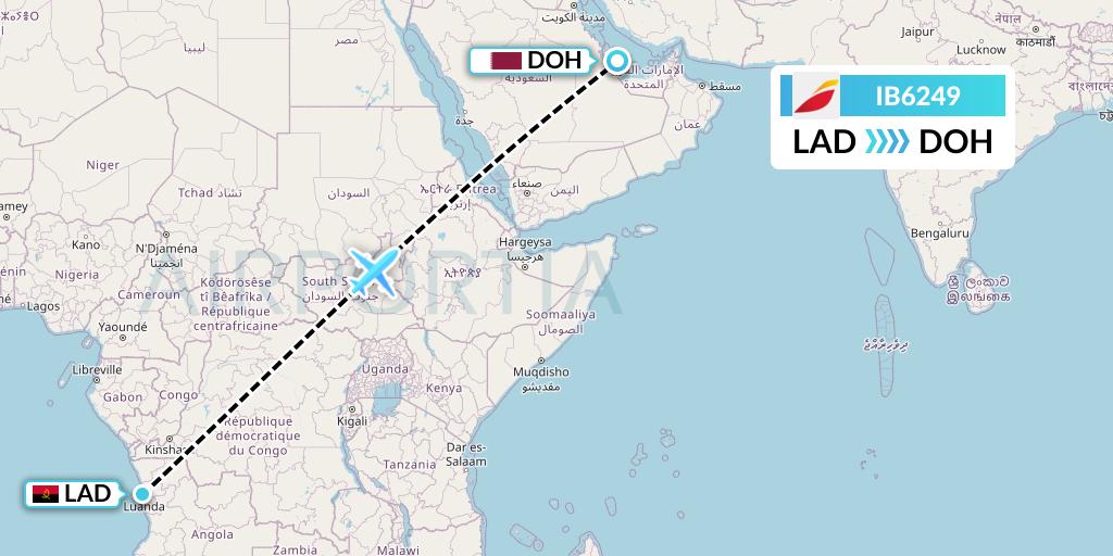 IB6249 Iberia Flight Map: Luanda to Doha