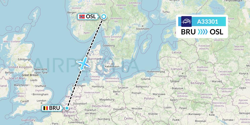 A33301 Aegean Airlines Flight Map: Brussels to Oslo