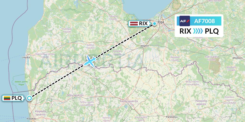 AF7008 Air France Flight Map: Riga to Palanga
