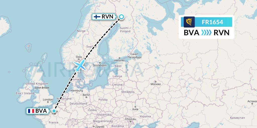 FR1654 Ryanair Flight Map: Paris to Rovaniemi