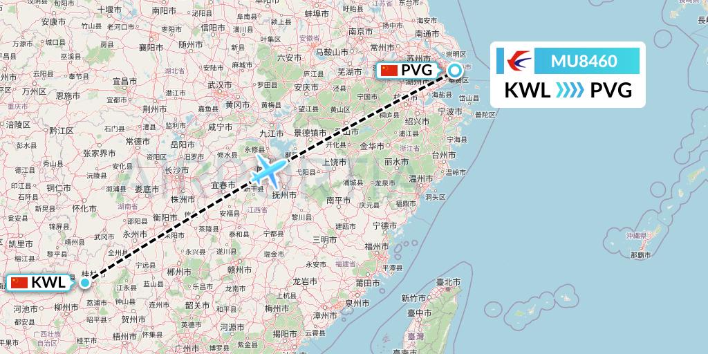 MU8460 China Eastern Airlines Flight Map: Guilin to Shanghai