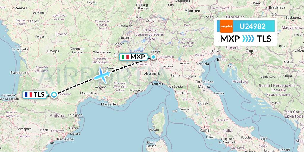 U24982 EasyJet Flight Map: Milan to Toulouse
