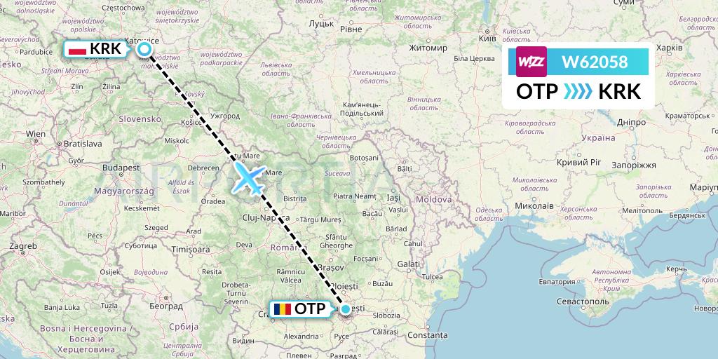 W62058 Wizz Air Flight Map: Bucharest to Krakow