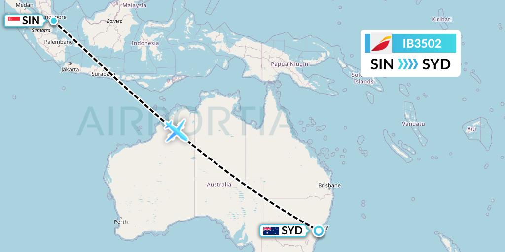 IB3502 Iberia Flight Map: Singapore to Sydney