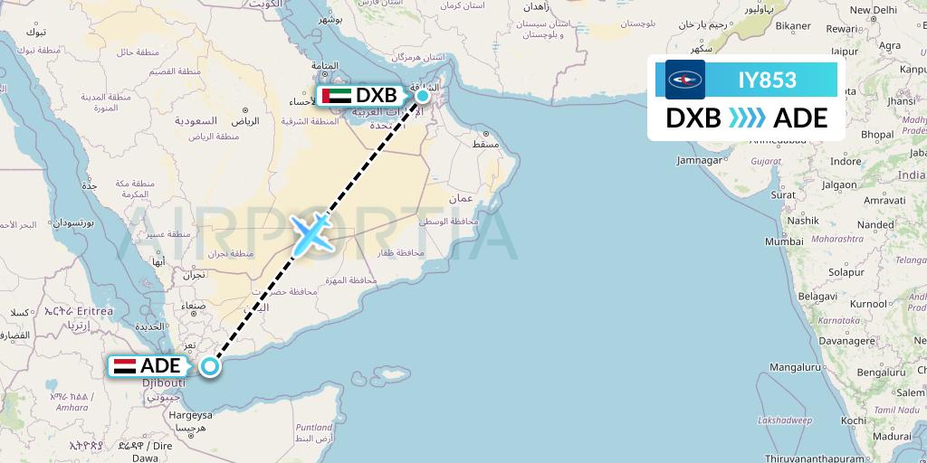 IY853 Yemenia Flight Map: Dubai to Aden
