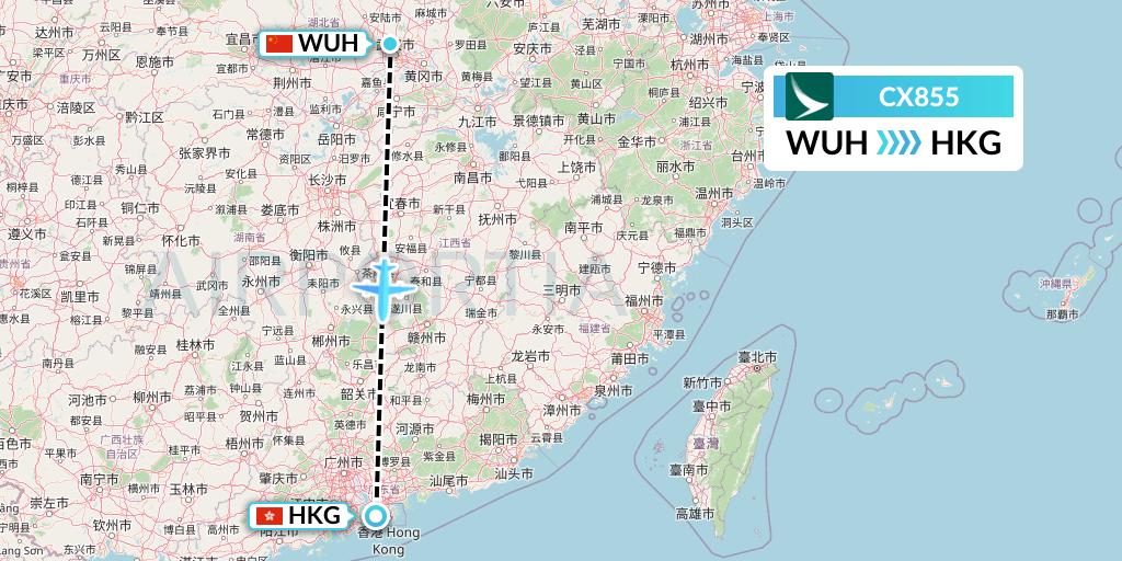 CX855 Cathay Pacific Flight Map: Wuhan to Hong Kong